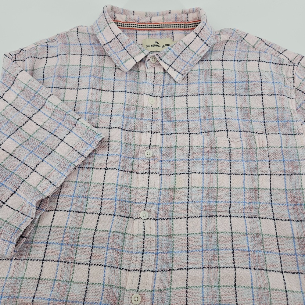 The Normal Brand Shirt Mens XXL Pink Plaid Short Sleeve Button Up 100% Cotton